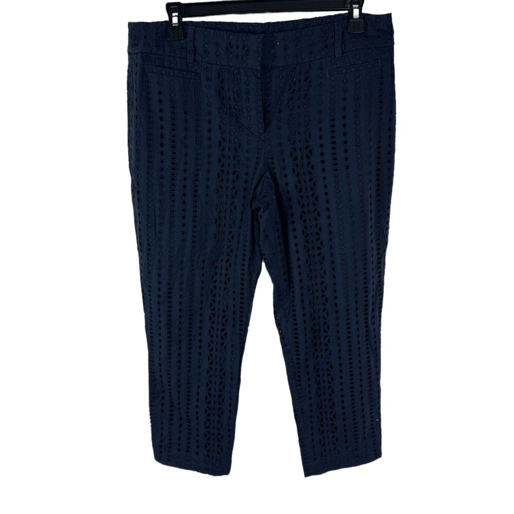 Ann Taylor LOFT Marisa The Riviera Pants Size 8P 8 Petite Blue Eyelet Cropped